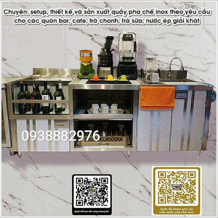 quầy pha chế cafe & sinh tố, quầy pha chế sinh tố, quầy pha chế cafe, quầy pha chế, quầy pha chế inox